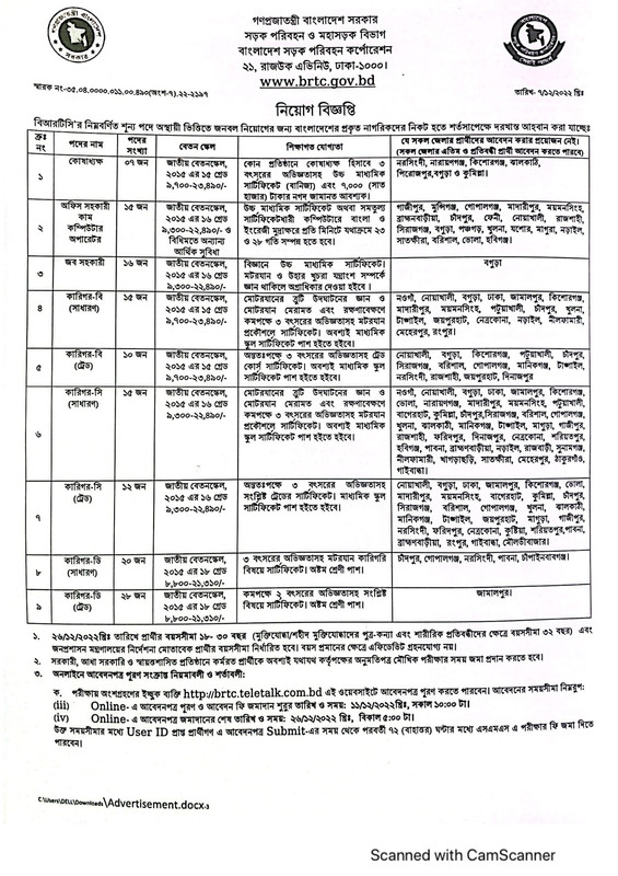 BRTC পরীক্ষার তারিখ