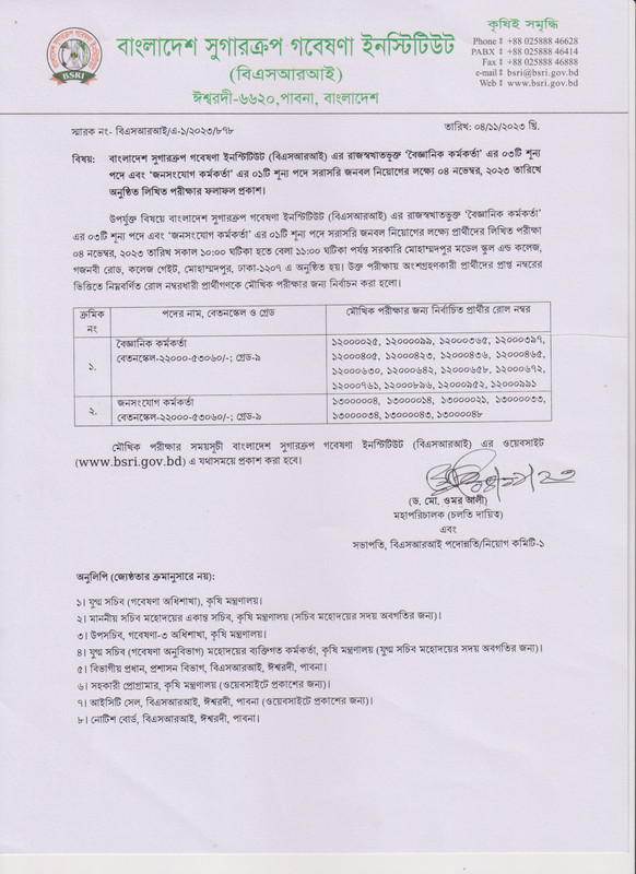 BSRI Exam Result